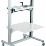 Moveable trolley, height-adjustable