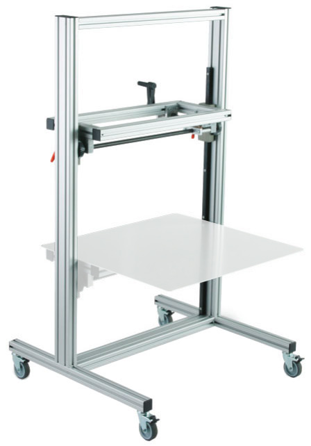 Moveable trolley, height-adjustable