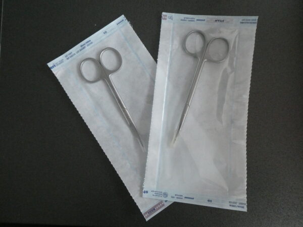 Sample of packed medical equipment - scissors in bag